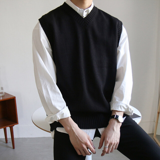 LUX ANGNER Sweater Vest Men Simple All-match V-neck Solid Sleeveless Sweaters Men Basic Cozy Korean Style Ins Leisure Knitted Pullover Sweater