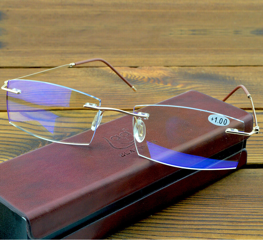 Alloy Frame Ultra Light Anti-blu Light Rimless Reading Glasses +0.75 +1 +1.5 +1.75 +2 +2.25 To +4