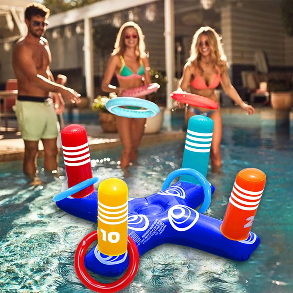 YS Inflatable Pool Ring Toss Games Kit With Rings Multiplayer Pool Throwing Game Kids Family Water Fun Beach Party Toys