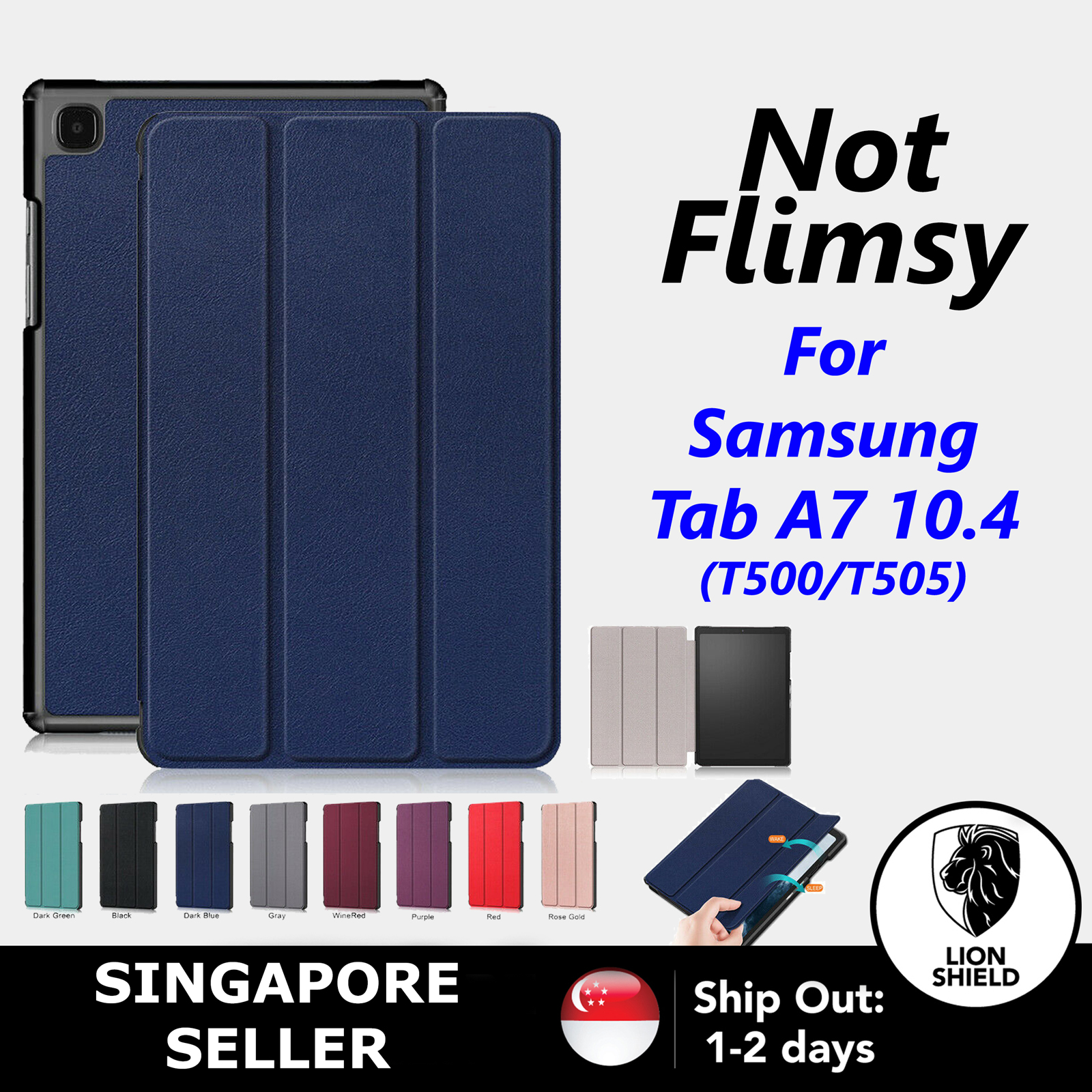 [SG] Samsung Galaxy Tab A7 10.4 (Released 2020 - T500/T505) Tri-Folio Magnetic Smart Flip Case Cover Casing