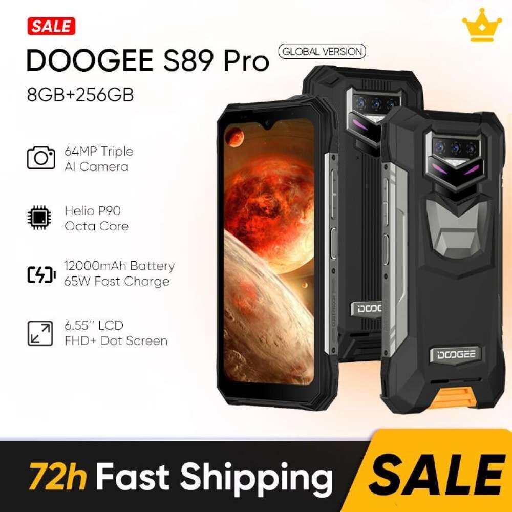 【Official shop】DOOGEE S89 Pro Rugged Phone 6.55''FHD+ 64MP AI Camera Helio P90 12000mAh Battery 65W Fast Charging 8GB 256GB Android 12 NFC