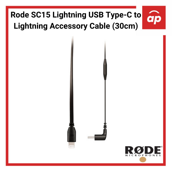 Rode SC15 USB Type-C to Lightning Accessory Cable (30cm) for Wireless go ii/Videomic Go ii/Videomic NTG