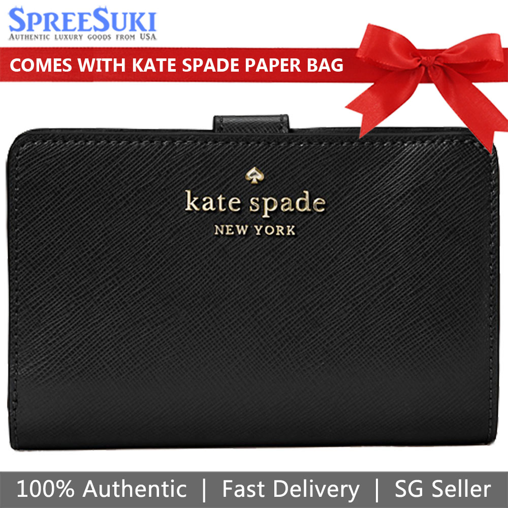 Kate Spade Wallet In Gift Box Medium Wallet Staci Medium Compact Bifold Wallet Black # WLR00128