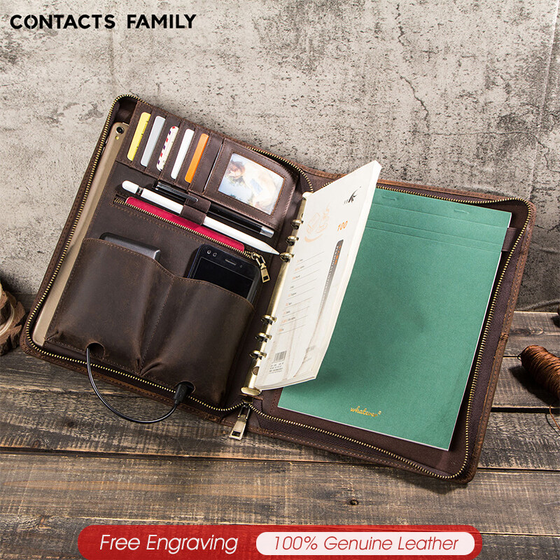 CONTACTS FAMILY For iPad Pro 11" Case 2020 2021 Air 5 10.9" 2022 A5 Binder Folder Genuine Leather Padfolio Cover for ipad Air 10.2“ Tablet case For Galaxy Tab S4 10.5 inch MATEPAD 10.1/10.8 inch