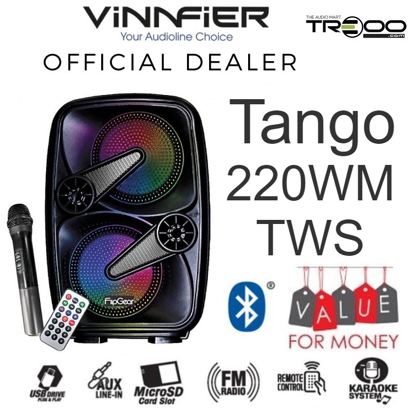 Vinnfier FlipGear Tango 220 WM Wireless Bluetooth Portable Speaker with Wireless Handheld Microphones
