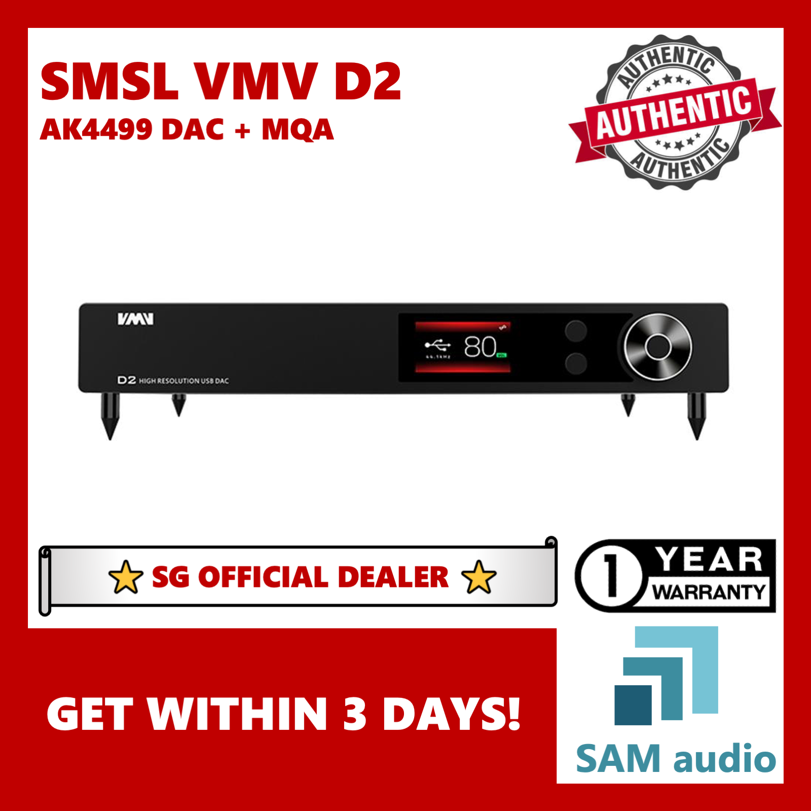 [?SG] SMSL VMV D2, AK4499 DAC, with Dual Accusilicon Clock, Support external clock, MQA decode, Bluetooth, Hifi Audio