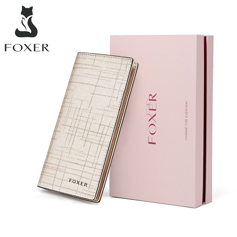 FOXER Brand Women's Card-Holder Fashion Clutch Bag Slim Bifold Wallet Small Coin Purse for Lady Simple Design Multi-function