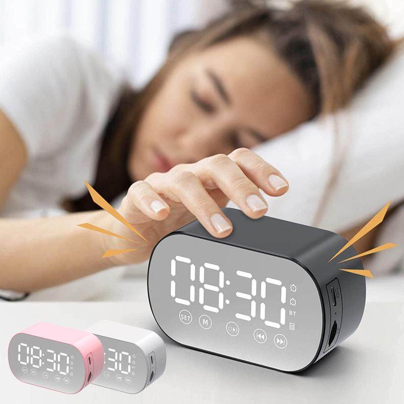 2-in-1 Wireless Bluetooth Speaker with FM Radio, Mini Portable Card Mirror Alarm Clock Sound Dual Alarm Clock Settings for All Phone Home