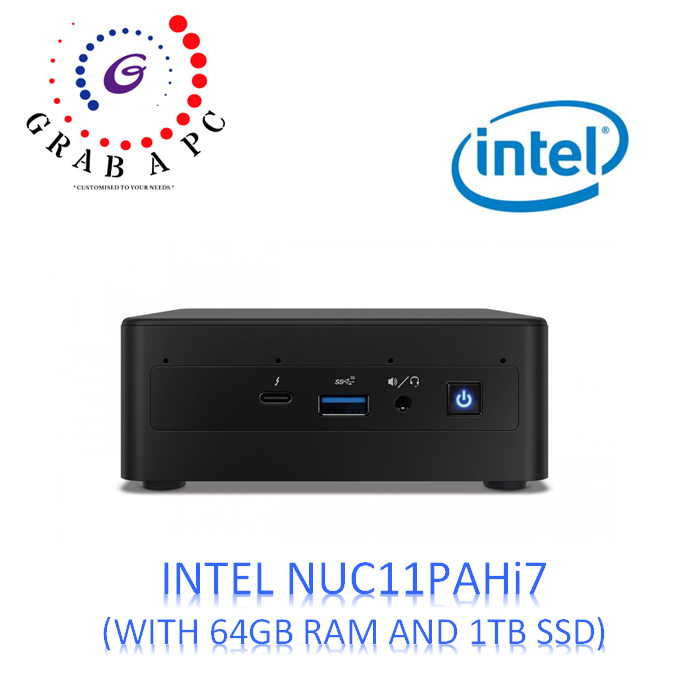 INTEL NUC 11 PERFORMANCE KIT NUC11PAHi7 BUNDLE WITH 64GB RAM AND 1TB SSD (NUC11 RNUC11PAHi70Z00)(WITH 3 PIN POWER CORD)(WITHOUT INBUILT MIC)