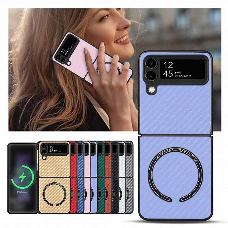 HOCE Magnetic Carbon Fiber Patterned Cases For Samsung Galaxy Z Flip 4 Z Flip 3 5G Z Flip3 Flip4 ZFlip4 ZFlip3 Case Magsafe Ultra Slim Phone Cover