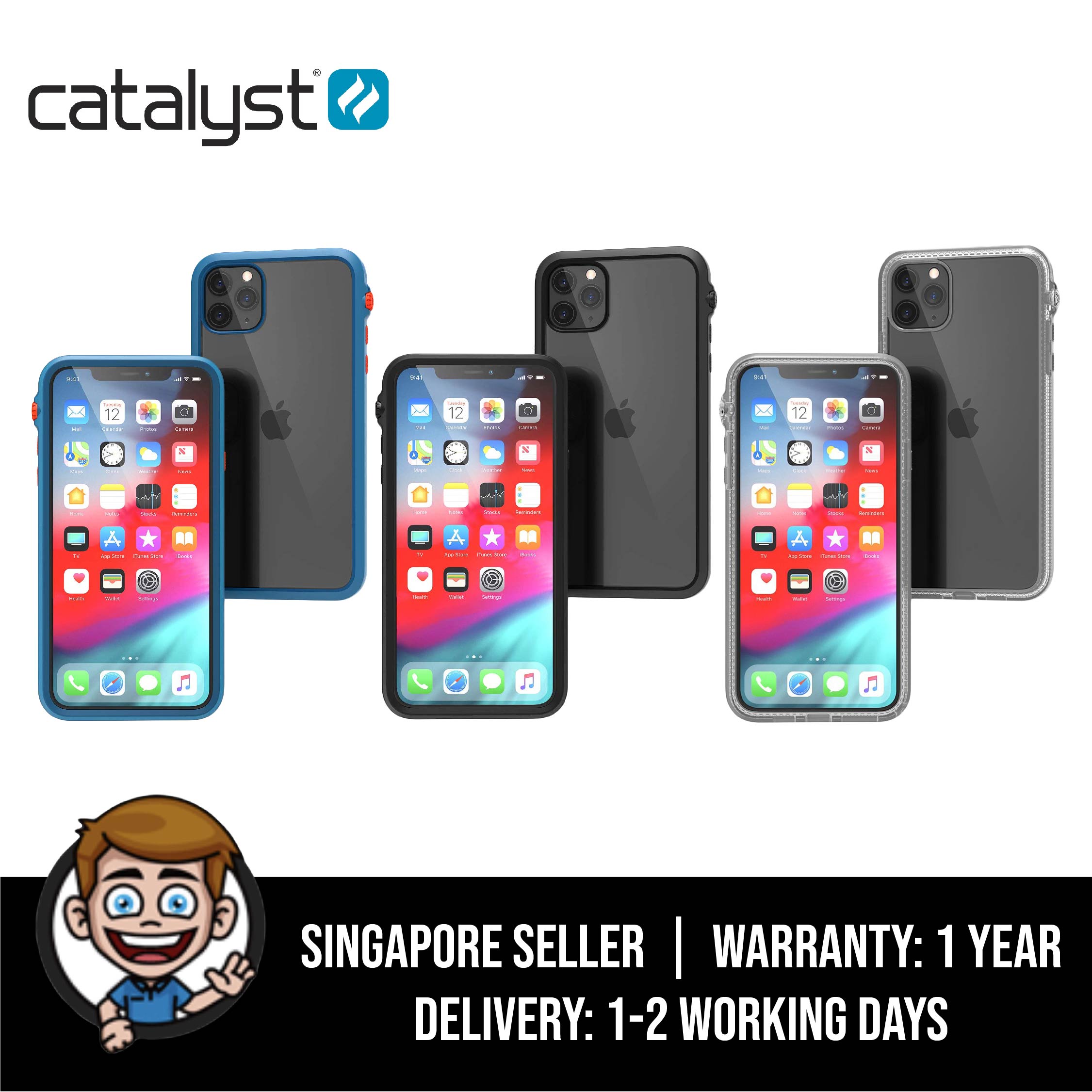 Catalyst Case for iPhone 11 Pro Max / iPhone 11 Pro / iPhone 11 Case with Clear Back, Heavy Duty 10ft Drop Proof, Truss Cushioning System, Rotating Mute Switch Toggle, Compatible with Wireless Chargin