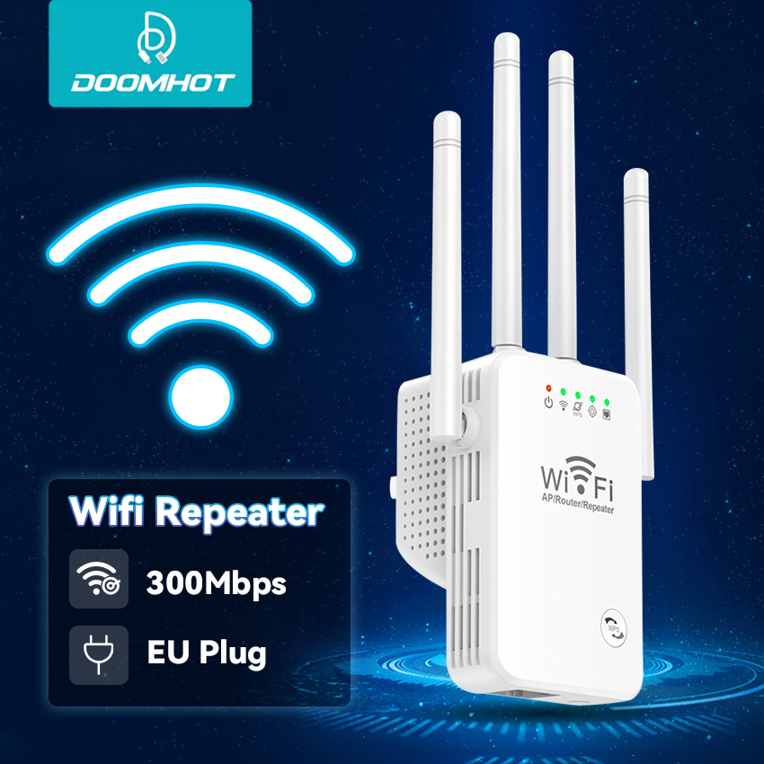 DoomHot Wireless WiFi Repeater Range Extender 802.11N/B/G Network Routers 300Mbps Ultra Range Extender Repeater Network Extender Faster Internet for AP Router Range Signal Extender EU Plug