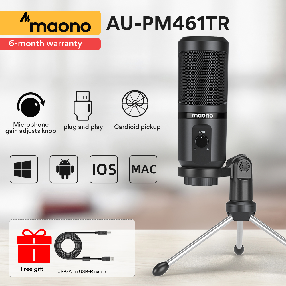 MAONO AU-PM461TR USB Microphone Condenser Recording PC Mic for Online Teaching Meeting Livestreaming Gaming With Tripod Stand