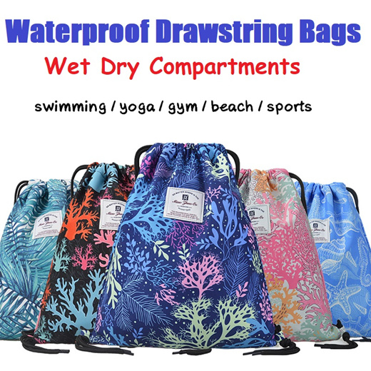 Waterproof Drawstring Bag Backpack Sports Dry Wet Compartments Swimming Yoga Gym