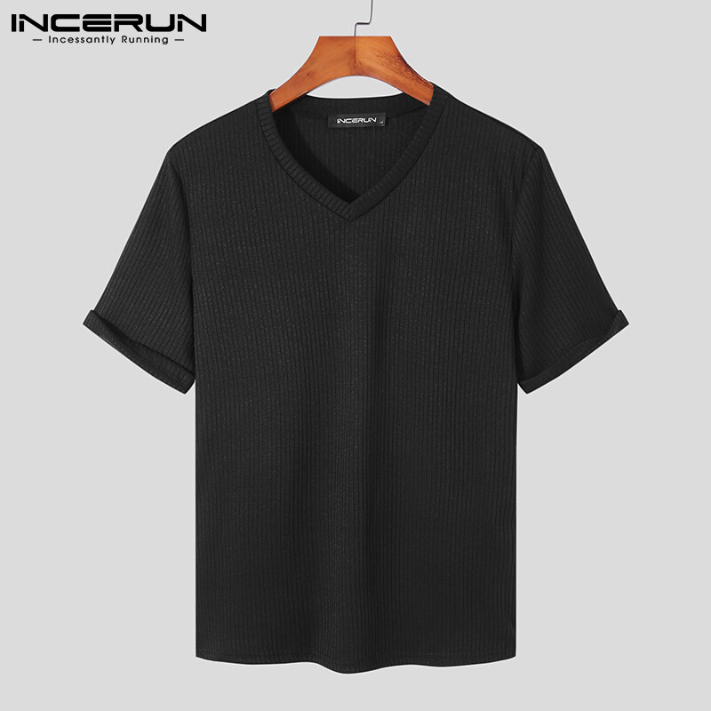 INCERUN Mens Muscle Fit Blouse Short Sleeve V-Neck Tops Gym Sport T Shirt Shirts (Casual Wear) #2