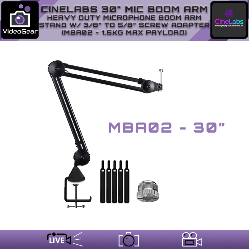 CineLabs 30" Heavy Duty Microphone Boom Arm Stand with Heavy Base Clamp like Rode PSA1+ / PSA1 — (MBA02 - 1.5kg Max Payload)