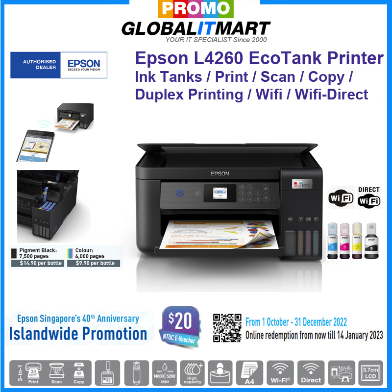 Epson Printer EcoTank L4260 A4 Wi-Fi Duplex Print, All-in-One Ink Tank Printer / L4260 / L-4260 / 4260 / Replacement model for L4160, L-4160, 4160, Ink Tank Inkjet Eco Tank Printer (Brought to you by 
