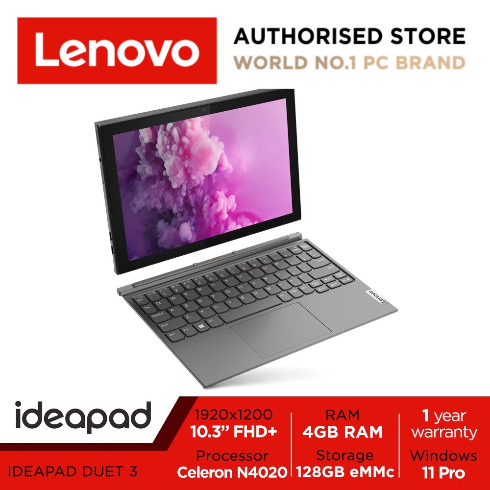 [Selling Fast] Lenovo IdeaPad Duet 3i 10IGL5 | 82AT00FSSB | 10.3inch FHD+ (1920x1200) Touch Screen | Intel Celeron N4020 | 4GB DDR4 | 128GB eMMc | Win11 Pro | 1Y Lenovo Warranty | Free Lenovo Digital 