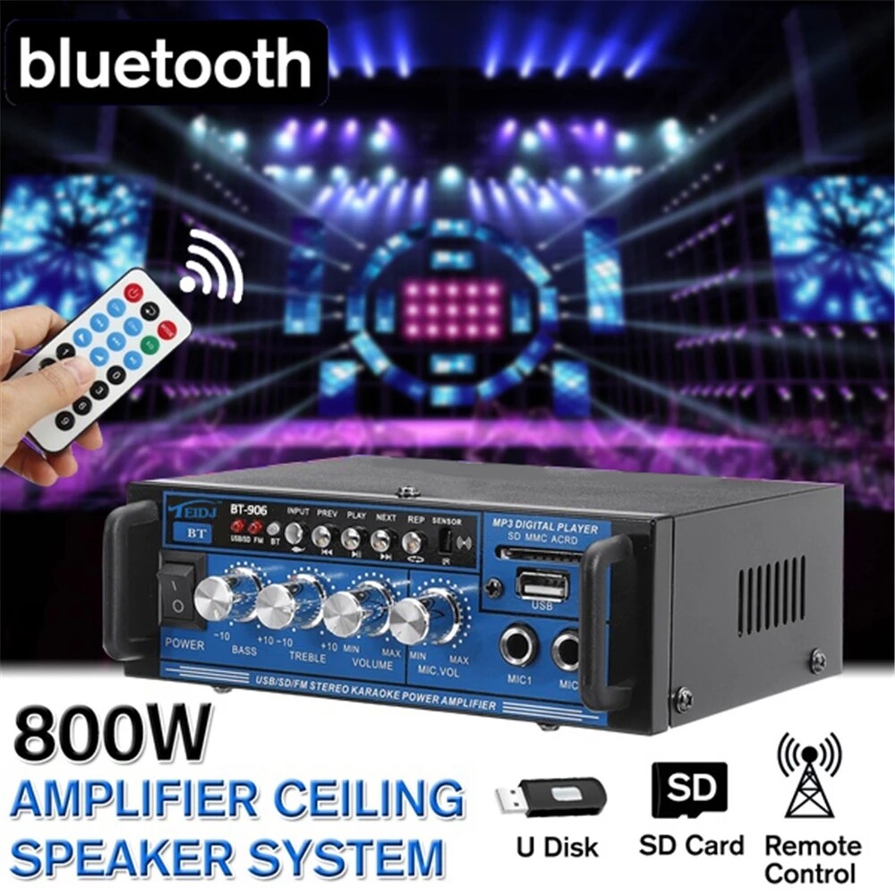 Original 800W Bluetooth Home Amplifier With Remote Control HIFI Stereo Subwoofer Radio Power Amplifier 220V 12V 6.5 inch Dual Channel Home Theater Audio Sound System Professional AMP For CD DVD, MP3, 