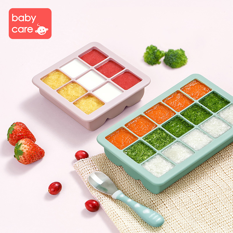 Bc Babycare baby food freezer tray Baby Food Containers Silicone Ice Cube Trays With Lids BPA Free Baby Food Storage Divider Silicone Food Tray