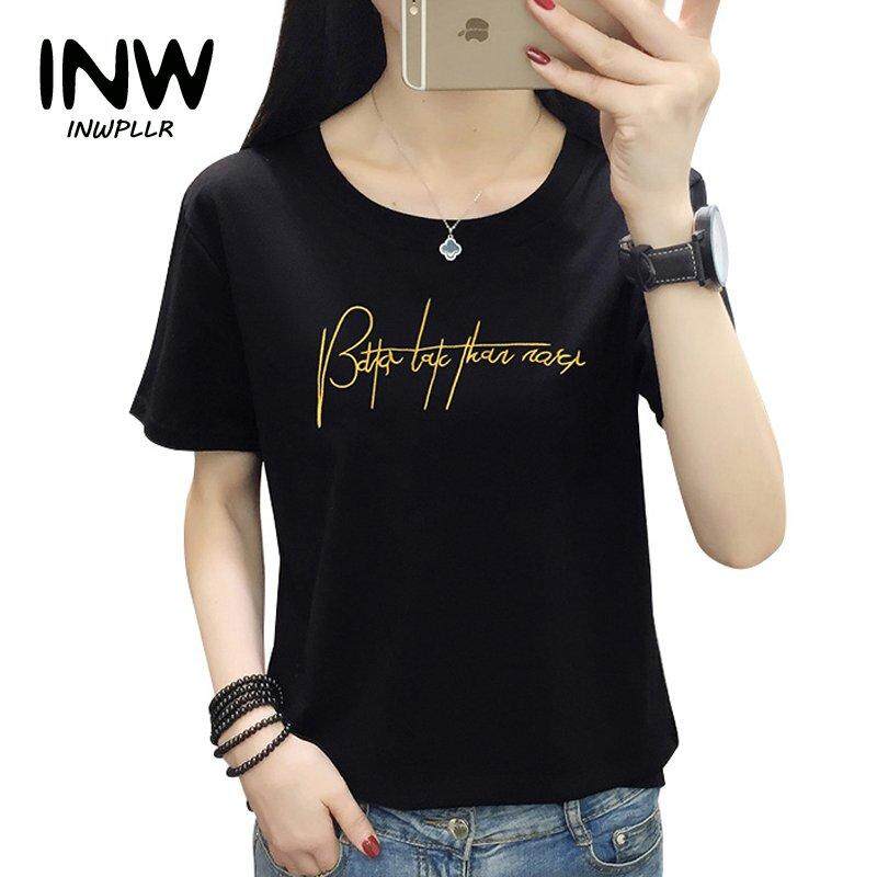 INWPLLR Women's Fashion Tops Tees Letter Embroidery Tshirts M-5XL Plus Size T-Shirts Summer Korean-style Tshirt Casual Short Sleeve T Shirt For Women