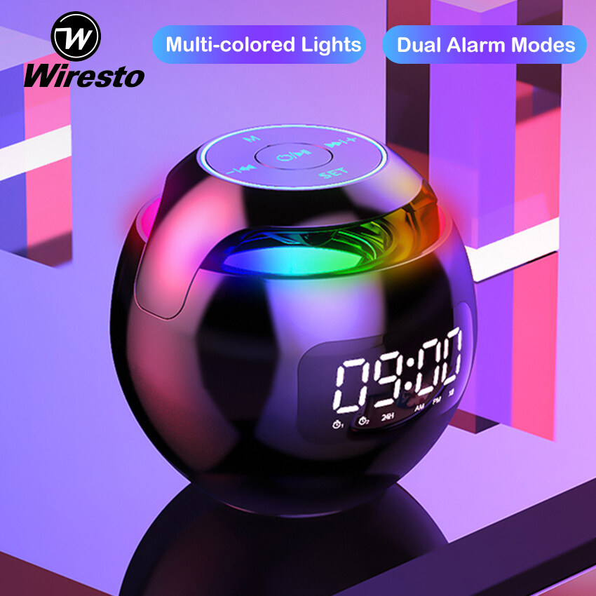 Wiresto Bluetooth Speakers Portable Mini Speakers TWS Bass Speaker Stereo Music Surround Wireless Mobile Call Colorful LED Light Speaker Outdoor Speakers with Alarm Clock for Laptop Phone Support TF F