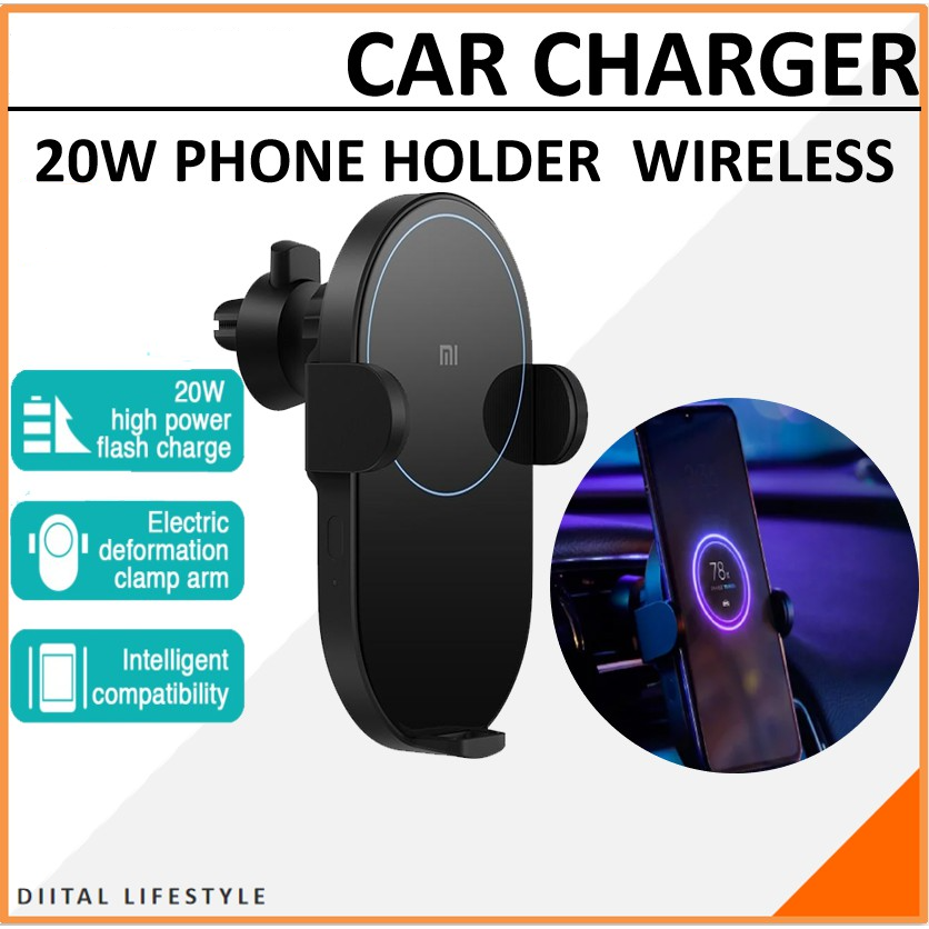 Original  Mijia Wireless Car Charger 20W/50W Max Electric Auto Pinch 2.5D Glass Ring Lit For Mi 9 (20W) MIX 2S / 3 (10W) Qi