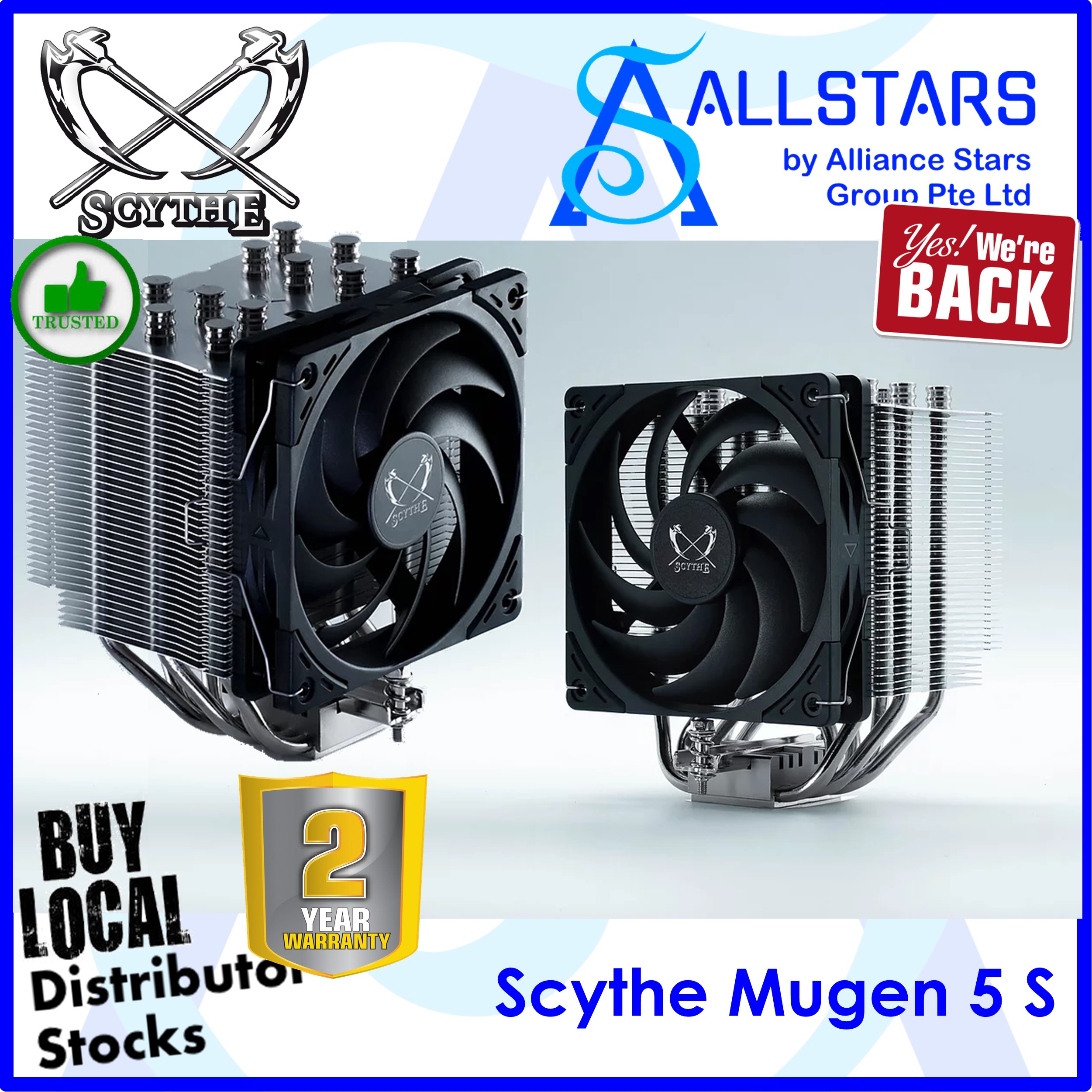 (ALLSTARS : We Are Back / DIY Promo) Scythe Mugen 5 S / Mugen 5 Wonder Snail Edition CPU Cooler (SCMG-5100W) / 6x6mm heatpipe Tower Cooler / Wondersnail 120 PWM Fanx1 (Warranty 2years with TechDynamic