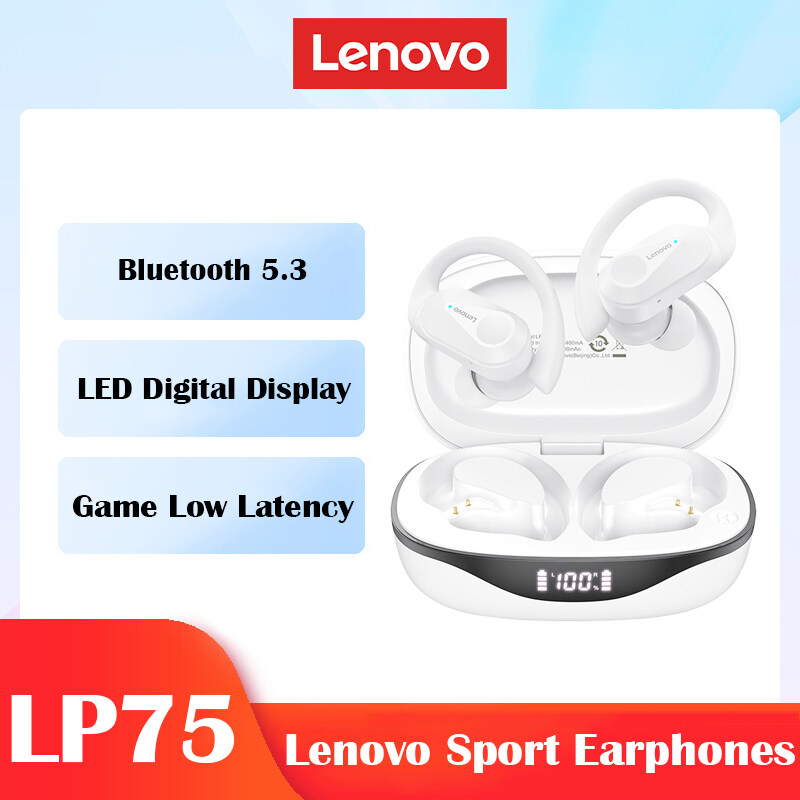 Lenovo LP75 Bluetooth 5.3 Earphones True Wireless Headphones with Mic Button Control Noise Reduction Earhooks Waterproof Headset