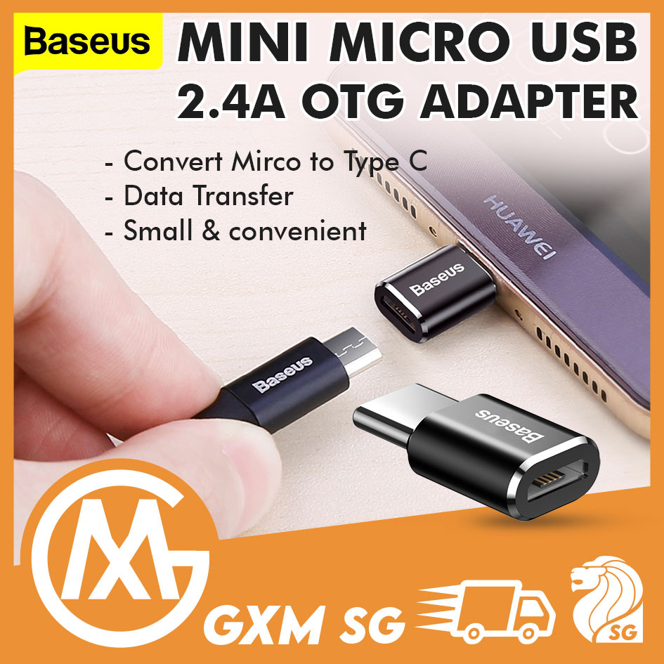 Baseus Mini MicroUSB Female To Type - C USB C Male 2.4A Adapter Converter Charger Plug OTG