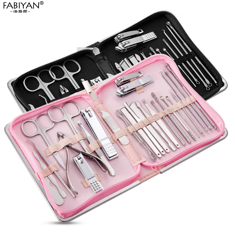 26Pcs Set Stainless Steel Nail Clippers Manicure Pedicure Nail Personal Care Salon Cuticle Nipper Clipper Cleaning Tools Nail Art Tools Kits