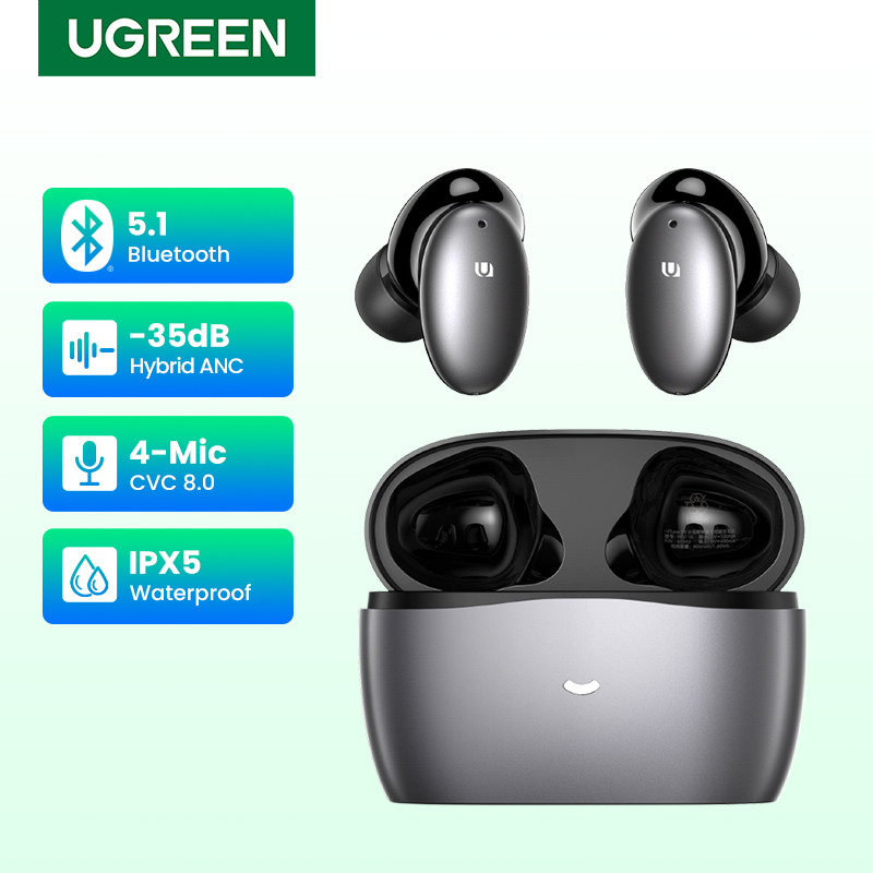 UGREEN HiTune X6 Hybrid Active Noise Cancelling Wireless Earphone, ANC Bluetooth 5.1 Earphones with 6 Mics ENC for Clear Calls, 10mm Driver for Immersive Premium Deep Bass, Touch Control, 26H Playtime