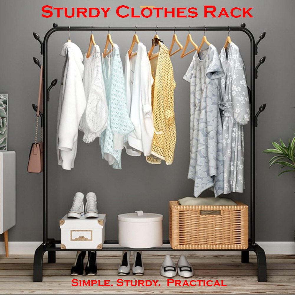 (SG STOCK) Sturdy Steel Pipe Clothes Rack Drying/ Clothing Stand / Coat Hanger / Hat Shoes Rack