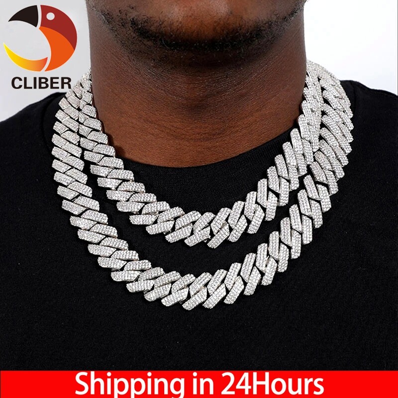 CLIBER Hip Hop 19MM 3 Row Heavy Cuban Prong Chain Bling Iced Out Box Buckle Copper Setting AAA+ Cubic Zirconia Chain For Men Jewelry