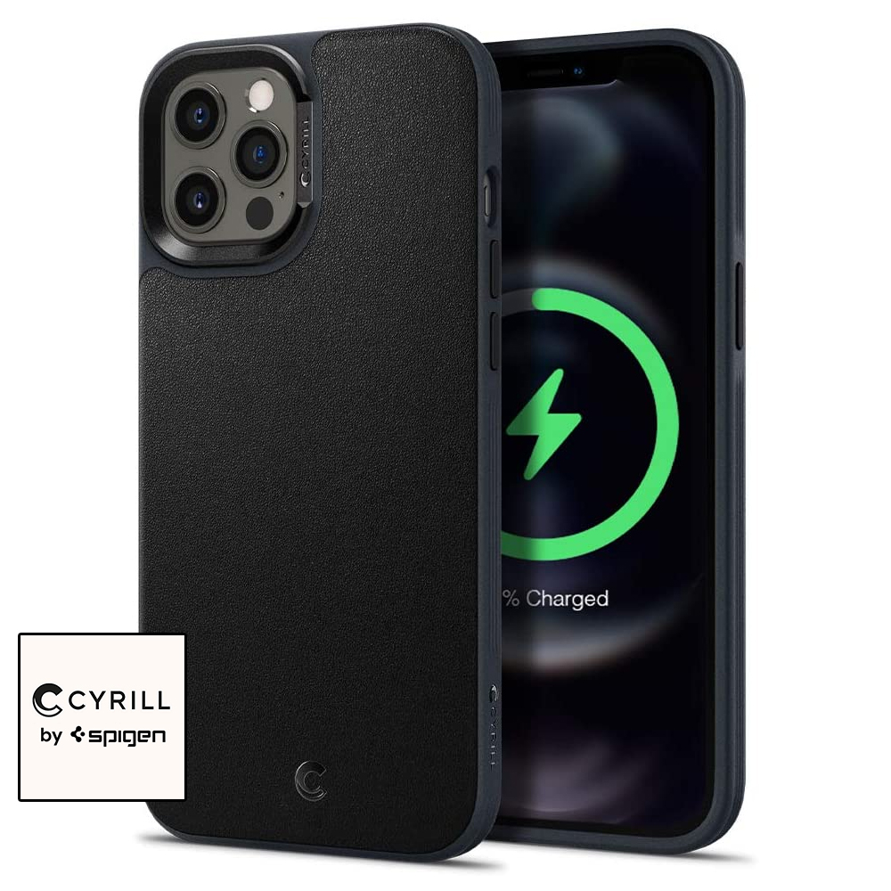 CYRILL iPhone 12 Pro Max Mag Snap Leather Brick Case 6.7" (2020) - Graphite | MagSafe Supported | Powered By Spigen