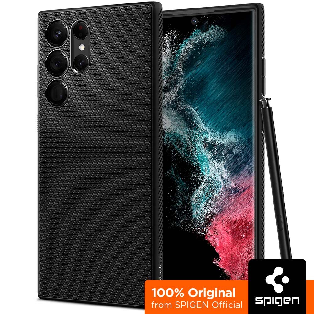 SPIGEN Case for Samsung Galaxy S22 Ultra / S22 Plus / S22 [Liquid Air] Cover with Diamond-Cut Pattern Black TPU / Case for S22 Series / Galaxy S22 Ultra Case / Galaxy S22 Plus Case / Galaxy S22 Case /