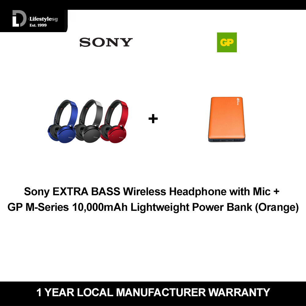COMBO C-Sony MDR-XB650BT EXTRA BASS Wireless Headphone with Mic + FREE GP M-Series 10,000mAh Lightweight Power Bank (Orange)