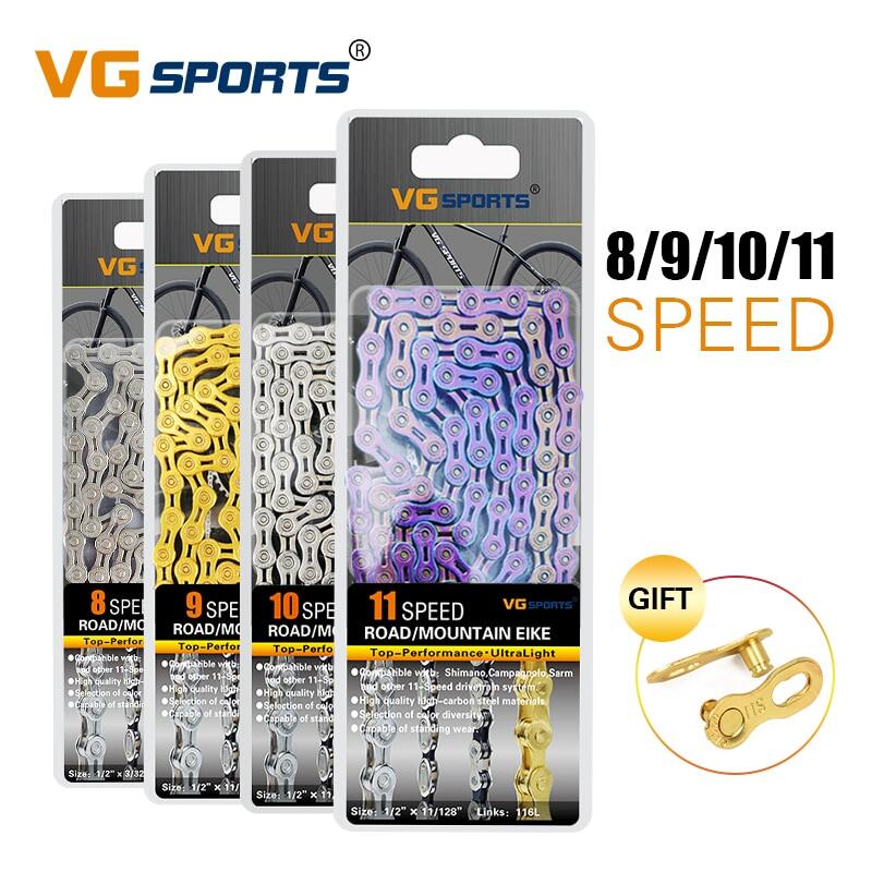 VG Sports 8 9 10 11 12speed Bicycle Chain Silver Half Hollow Bike Chain Mountain Road Bike Full Hollow Chains Ultralight 116L