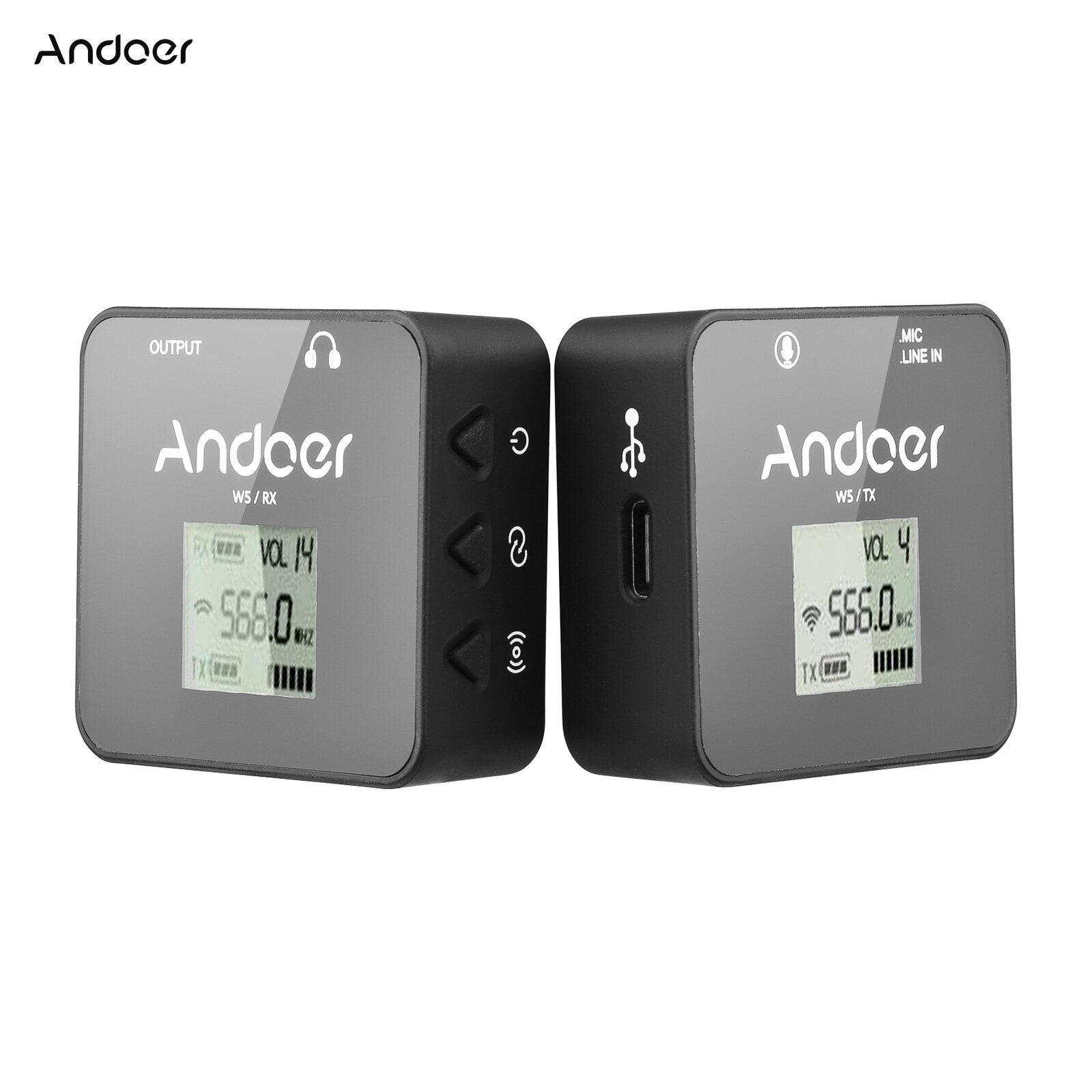 Andoer HS-60 UHF Wireless Microphone System(Transmitter & Receiver) with Condenser Lapel Mic 57 Channels 30-80M Effective Range Built-in BT for Smartphone/DSLR Camera/ Camcorder Vlog