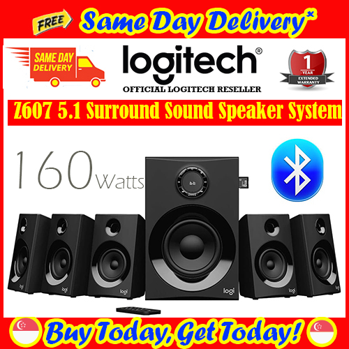 [Free Same Day Delivery*] Logitech Z607 5.1 Surround Sound Speakers (Bluetooth, RCA, 160 W Peak, Remote Control (*Order before 2pm on Working Day, will Deliver on Same Day, Order After 2pm, will Deliv