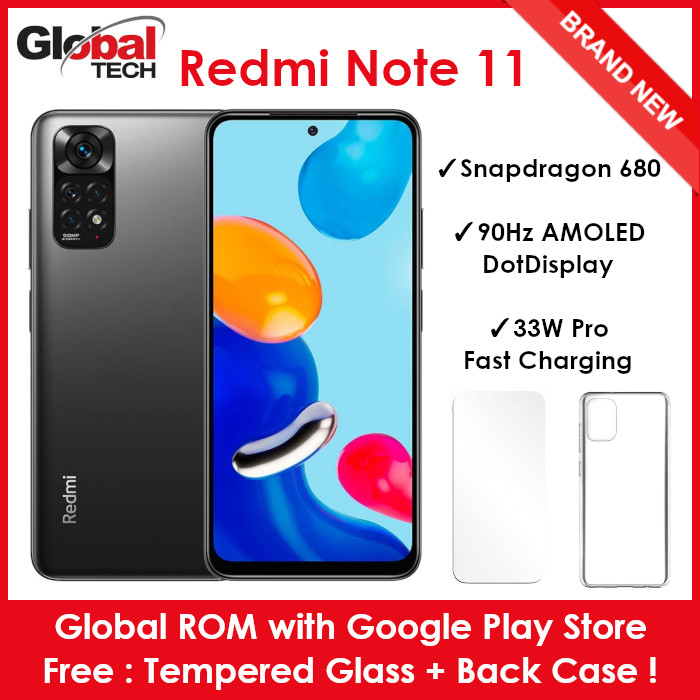 Xiaomi Redmi Note 11 / 128GB ROM + 6GB RAM / Global Version (FREE : TEMPERED GLASS + BACK CASE)