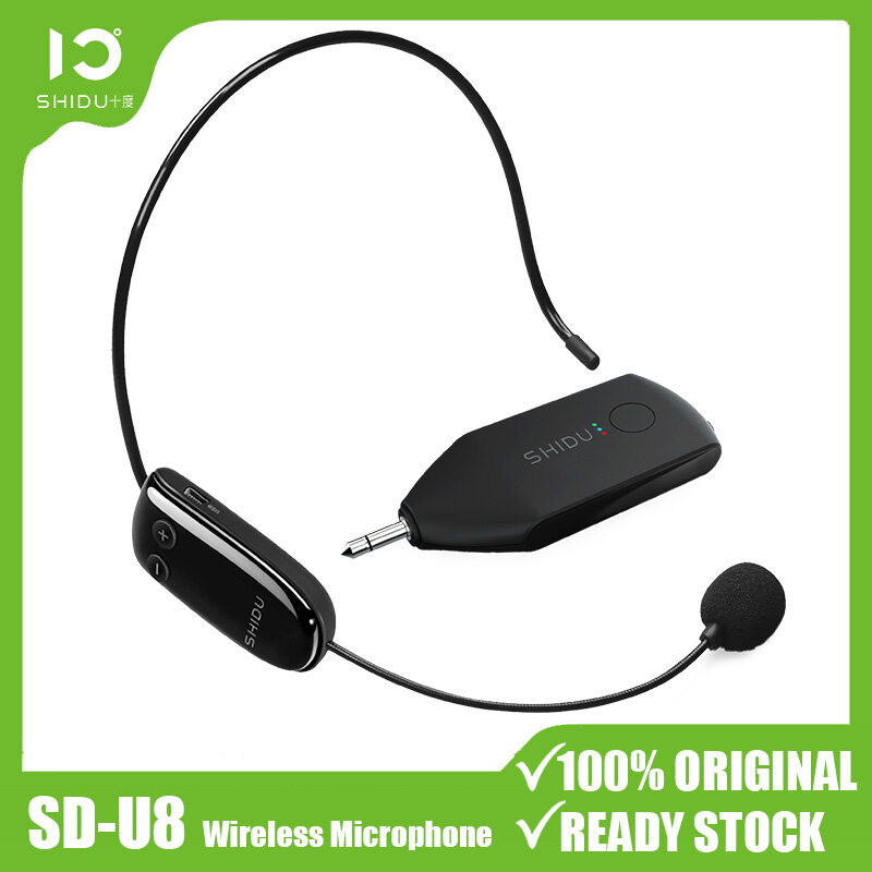 SHIDU U8 Upgraded UHF Wireless Microphone Universal Headset Handheld Mic System With 3.5mm Plug Receiver 165ft Long Range Hands Free for Teachers, Fitness Instructors Support for Voice Amplifier Speak
