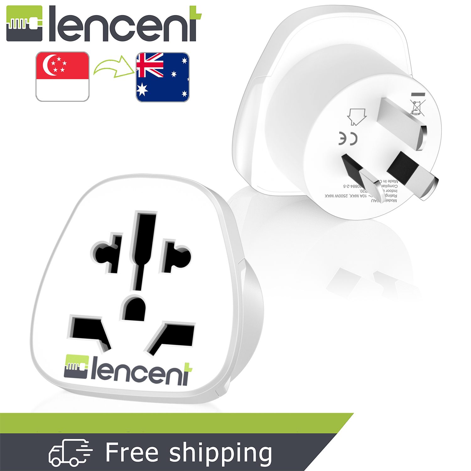 LENCENT 2 Packs World/Singapore to Australia Travel Adapter Visitor from USA/Europe/United Kingdom to 3 Pin AU Adapter Plug Charger Converters