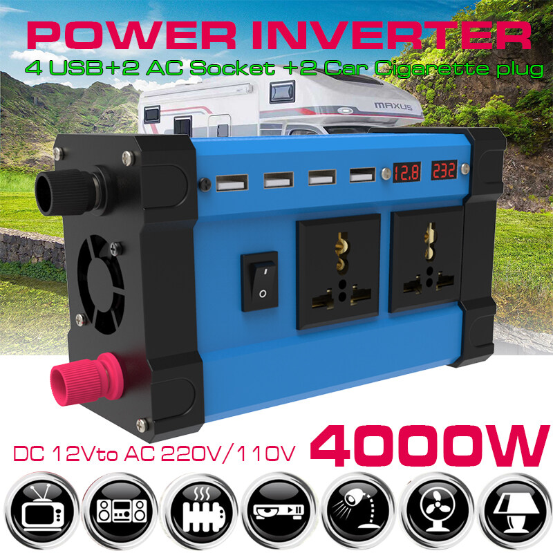 Solar Power Inverter 12V to 220V original DC to AC 4000W Four USB Sine Wave Converter Digital Display Car Solar Power Inverter DC12/24V To AC 220V