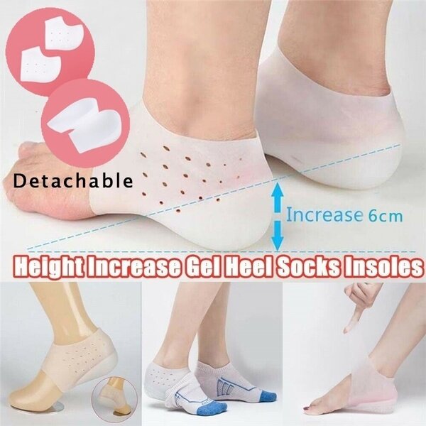 1 Pair/2pcs Women Men 2-5.5cm Invisible Height Increase Socks Concealed Footbed Enhancer Heel Silicone Pads Insoles Foot Massage Shoes Accessories