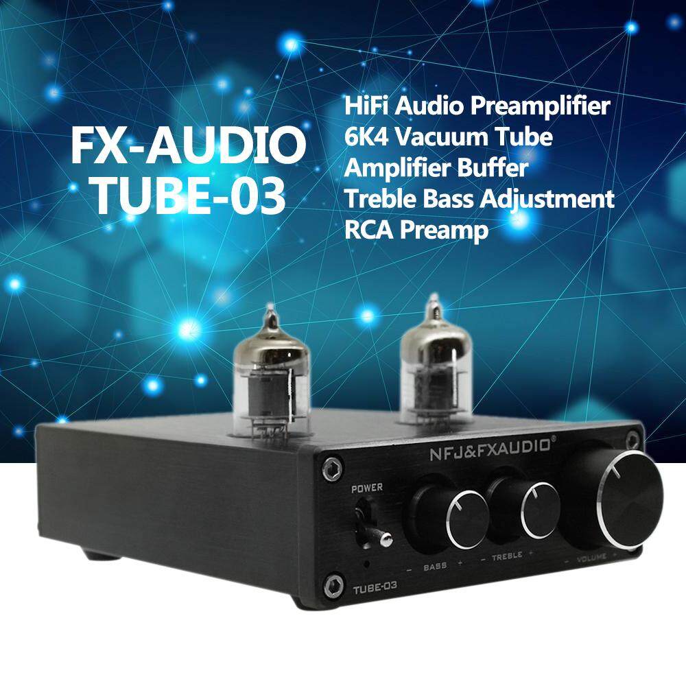 FX-AUDIO TUBE-03 Mini HiFi Audio Preamplifier 6K4 Vacuum Tube Amplifier Buffer Treble Bass Adjustment RCA Preamp Black EU Plug
