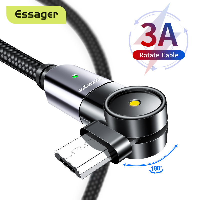 Essager 1.2m/2m 180 Degree Rotate Micro USB Cable for Samsung Xiaomi Oppo Vivo Microusb Fast Charging Android Mobile Phone Data Wire