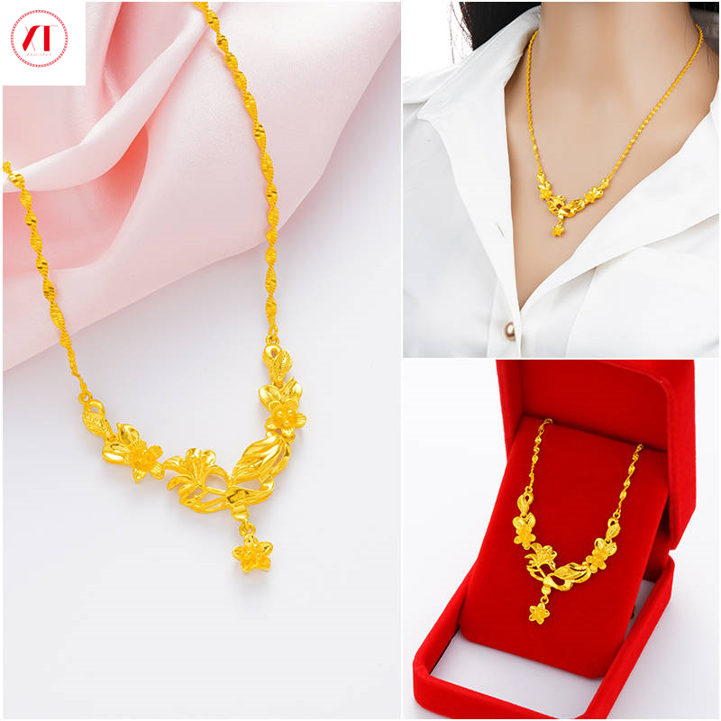 XT Jewellery Korea 24k Necklace Flower Chain Wedding Gold Plated