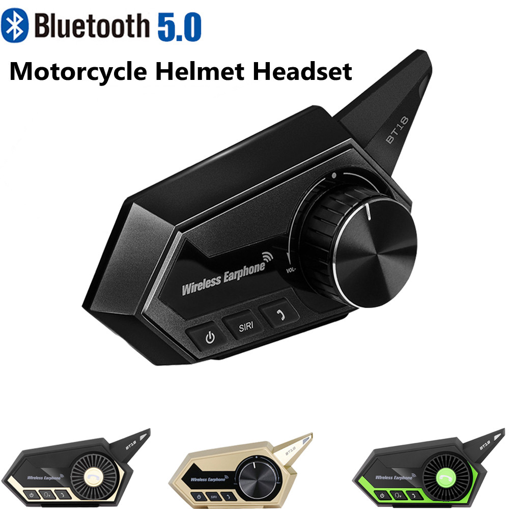 BT-18 Motorcycle Helmet Bluetooth 5.0 Headset Handsfree Call Mic Stereo Noise Reduction Headphone Waterproof Long Standby Time Moto Earphone Support Voice Assistant