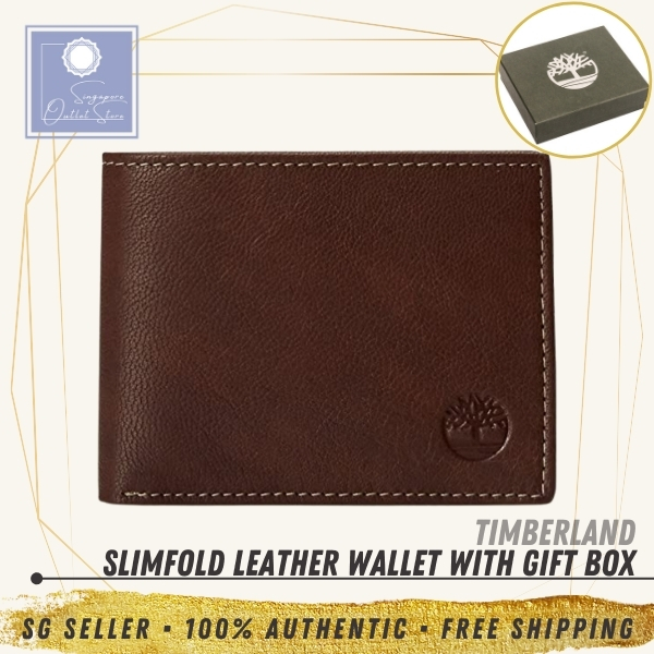 [SG SELLER] Timberland Mens Slimfold Leather Brown Wallet with Gift Box